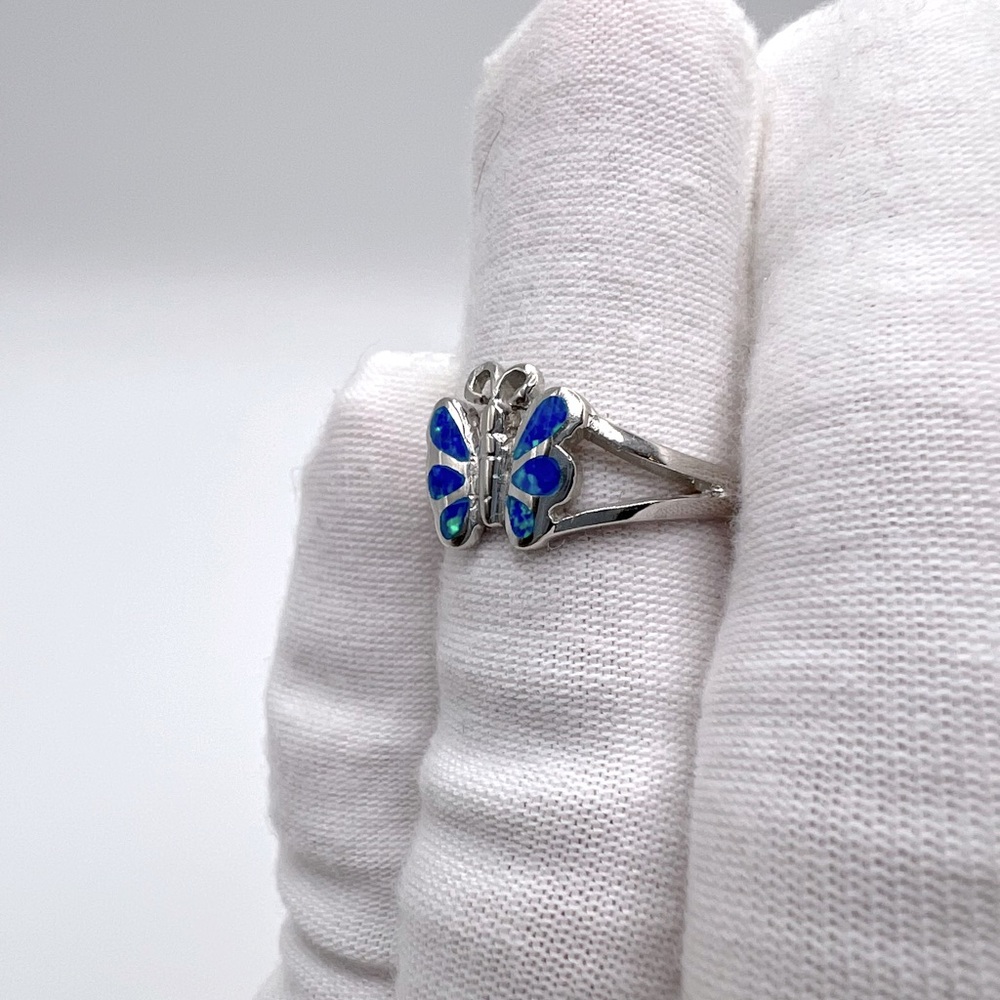 Sale $18 Firm! .925 Sterling Silver Lab Created Blue Opal Butterfly Ring - Picture 8 of 14